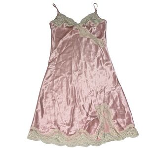 Vintage Victoria's Secret satin slip dress pink lace trim 1990's gold label